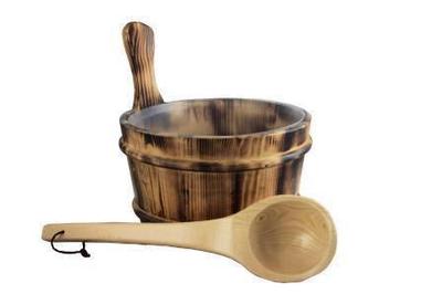 Burned Wooden sauna bucket with scoop ladle & liner