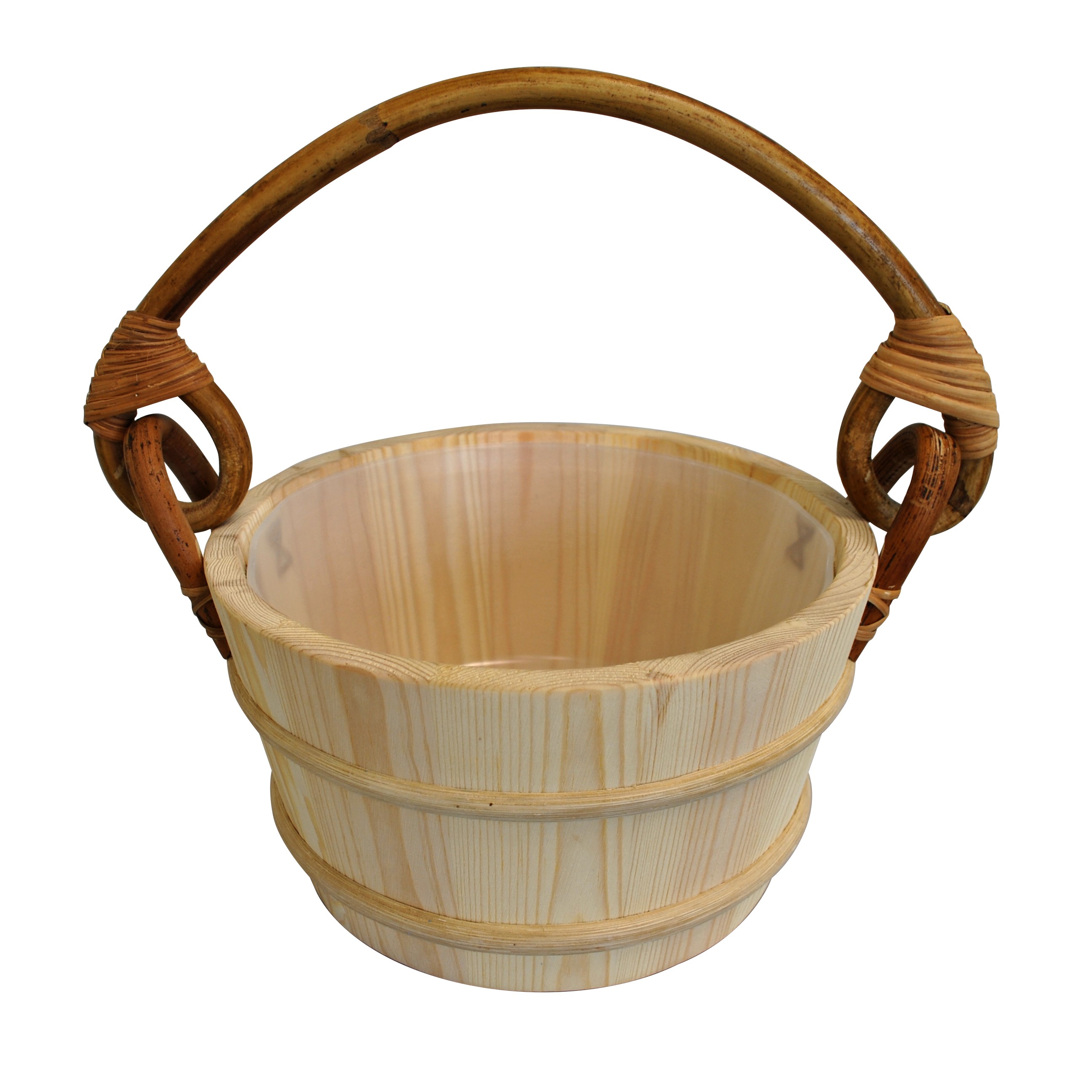 Pine Sauna Bucket Rattan Handle