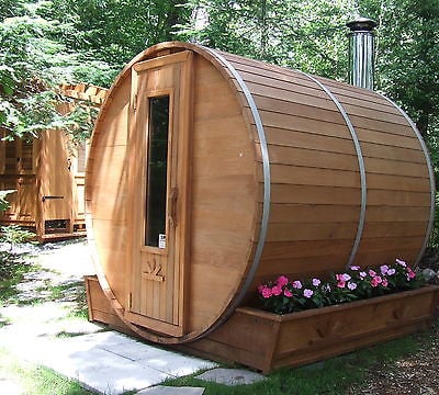 Barrel Sauna Kit - Outdoor Barrel Sauna Room 7' x 7' -Wood Fired Heater