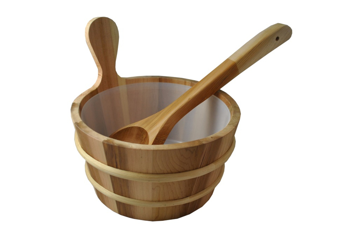 Cedar Sauna Bucket with Scoop Ladle & Liner